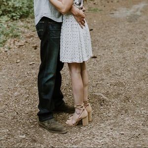 Nude suede block heels